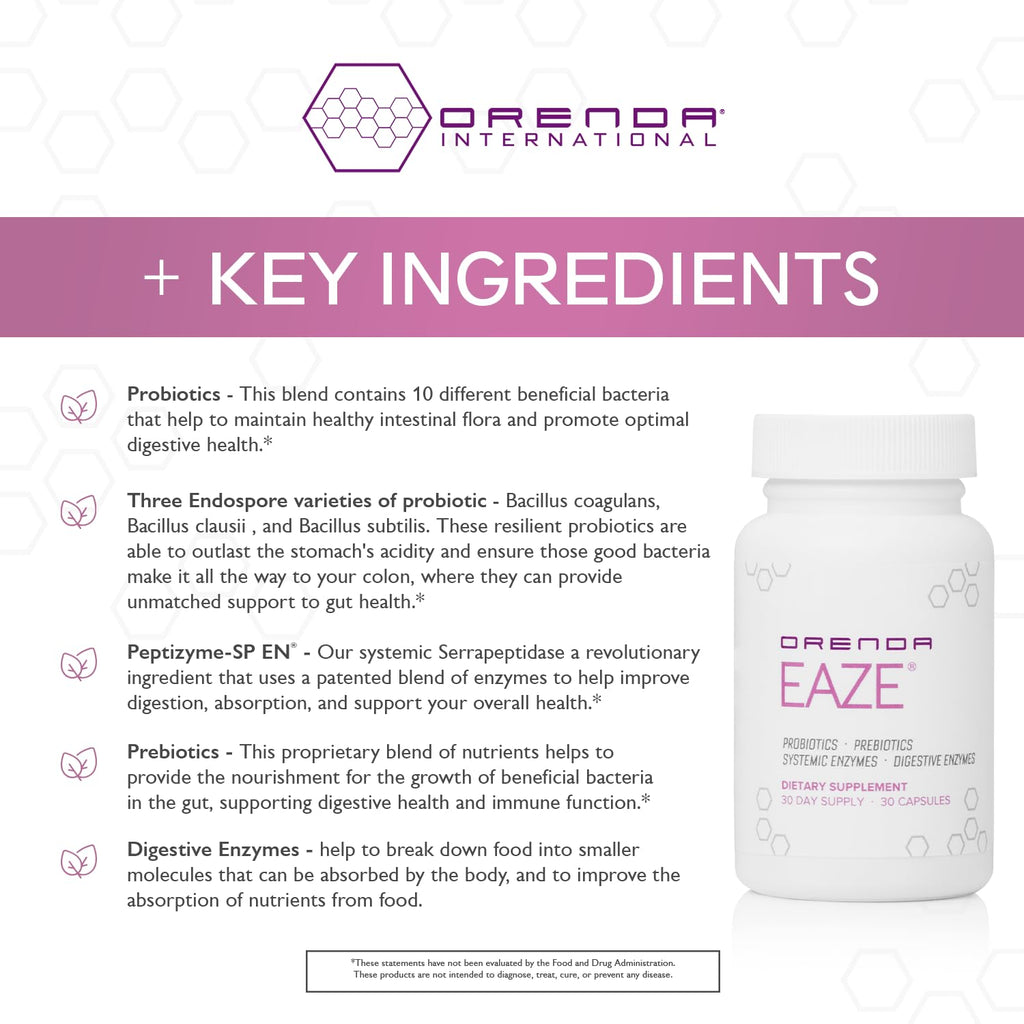 Orenda Eaze®: Gut Wellness Capsules | 6-in-1 Digestive Support with Probiotics, Endospores, Peptizyme-SP EN, Prebiotics, and Digestive Enzymes - FENGGESTORE20