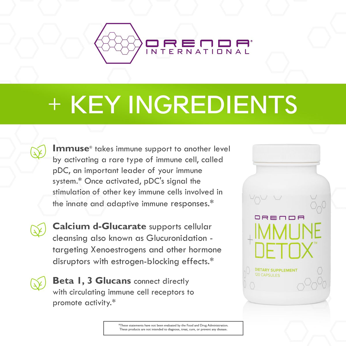 Orenda Immune + Detox - Specialized Formula with Calcium d-Glucarate, Beta 1,3 Glucans & IMMUSE® for Wellness and Balance - 120 Capsules - FENGGESTORE20