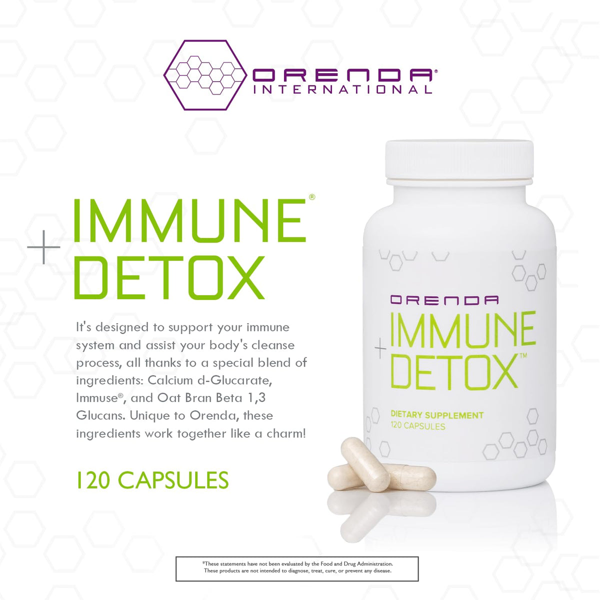 Orenda Immune + Detox - Specialized Formula with Calcium d-Glucarate, Beta 1,3 Glucans & IMMUSE® for Wellness and Balance - 120 Capsules - FENGGESTORE20
