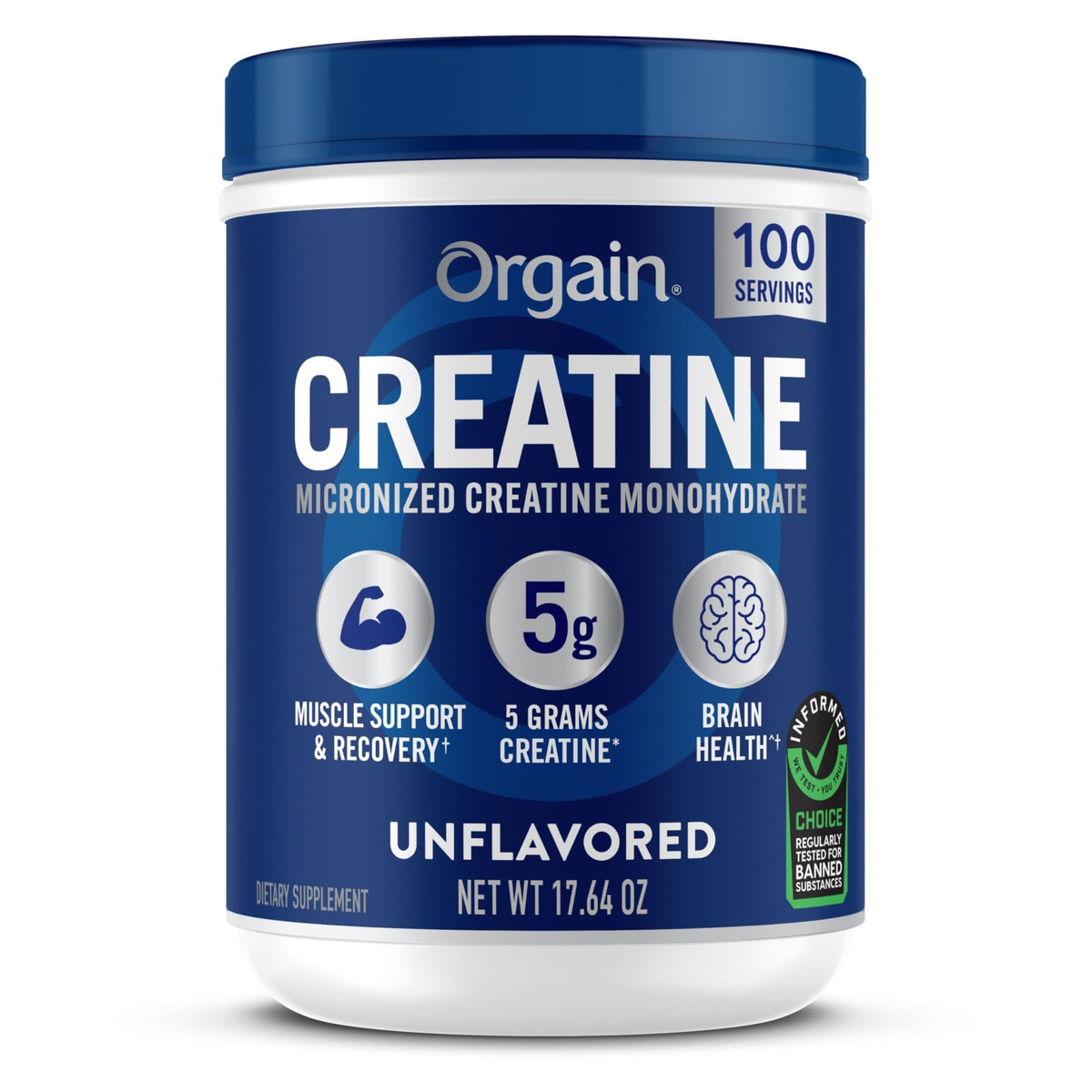 Orgain Creatine Monohydrate Micronized Powder, 100 Servings, Unflavored, Supports Muscle Growth, Post Workout Recovery and Brain Health, No Artificial Additives - FENGGESTORE20