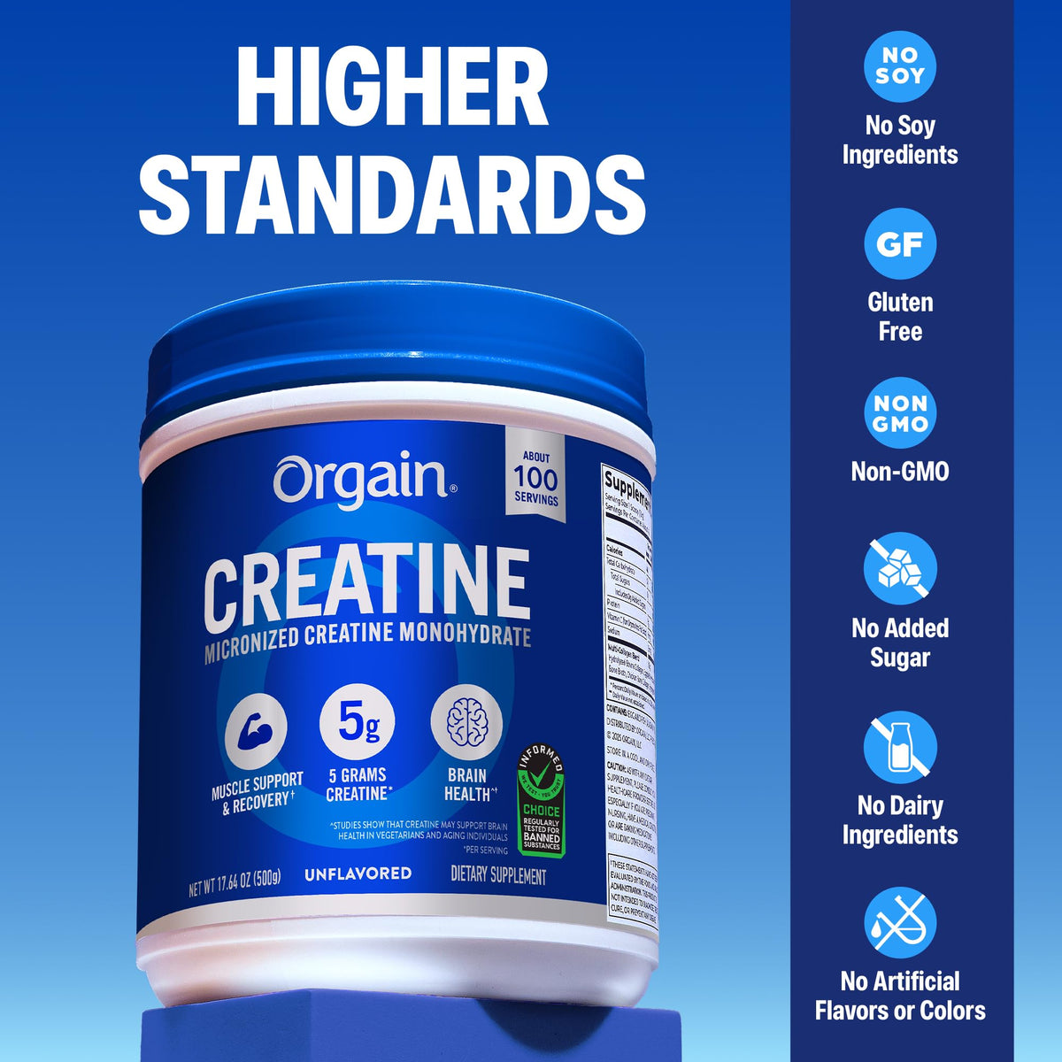 Orgain Creatine Monohydrate Micronized Powder, 100 Servings, Unflavored, Supports Muscle Growth, Post Workout Recovery and Brain Health, No Artificial Additives - FENGGESTORE20