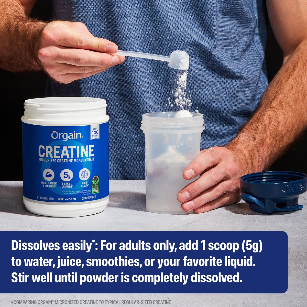 Orgain Creatine Monohydrate Micronized Powder, 100 Servings, Unflavored, Supports Muscle Growth, Post Workout Recovery and Brain Health, No Artificial Additives - FENGGESTORE20