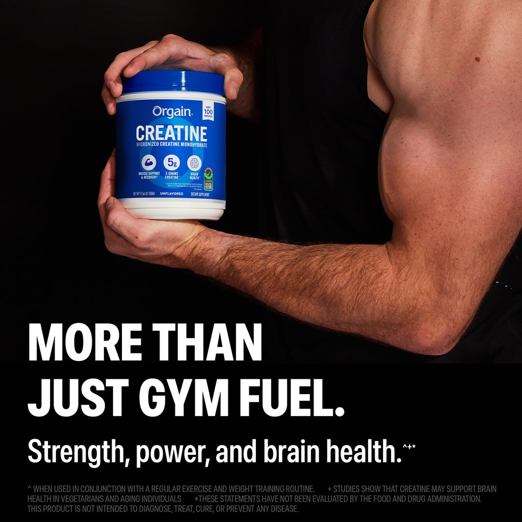 Orgain Creatine Monohydrate Micronized Powder, 100 Servings, Unflavored, Supports Muscle Growth, Post Workout Recovery and Brain Health, No Artificial Additives - FENGGESTORE20