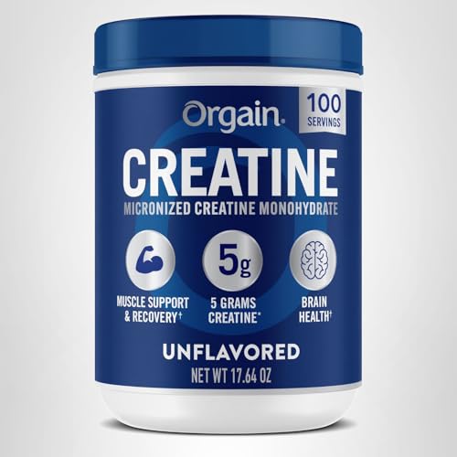 Orgain Creatine Monohydrate Micronized Powder, 100 Servings, Unflavored, Supports Muscle Growth, Post Workout Recovery and Brain Health, No Artificial Additives - FENGGESTORE20