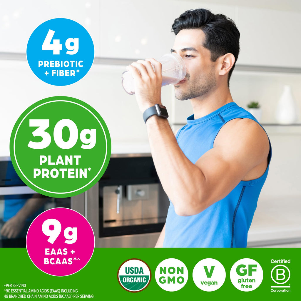 Orgain Organic 30g Vegan Plant Protein Powder, Vanilla, 9g EAAs + BCAAs, High Plant Protein, 4g Prebiotic + Fiber, 1g Sugar, Pre-Workout, Muscle Support + Recovery - 2.01lb (Packaging May Vary) - FENGGESTORE20