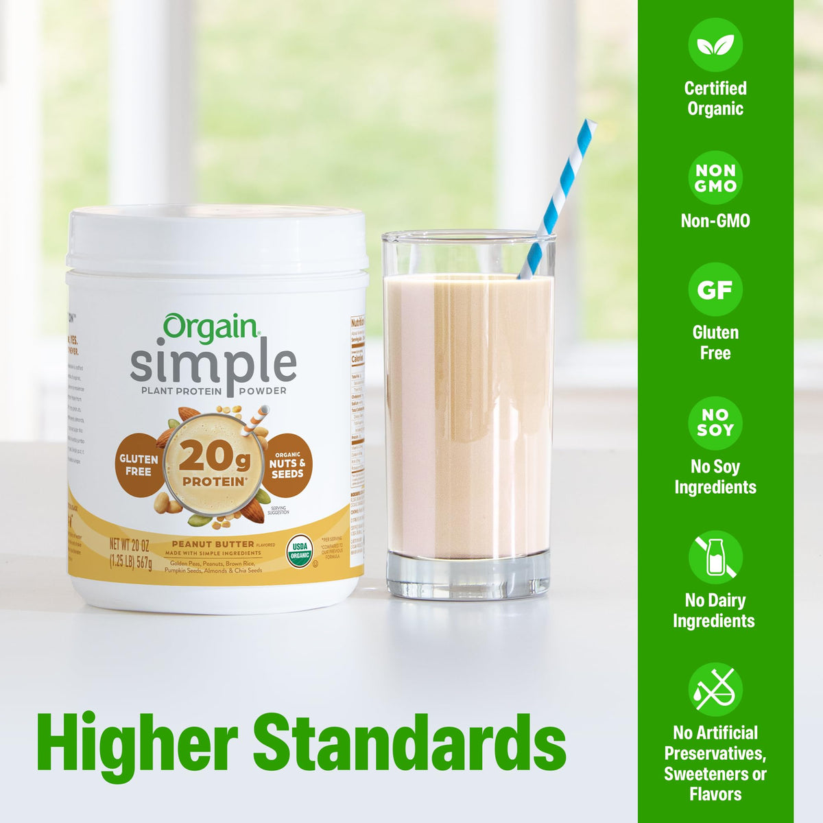 Orgain Organic Simple Vegan Protein Powder, Peanut Butter - 20g Plant Based Protein, With less Ingredients, No Artificial Sweeteners, Gluten Free, No Dairy or Lactose, 1.25 lb (Packaging May Vary) - FENGGESTORE20