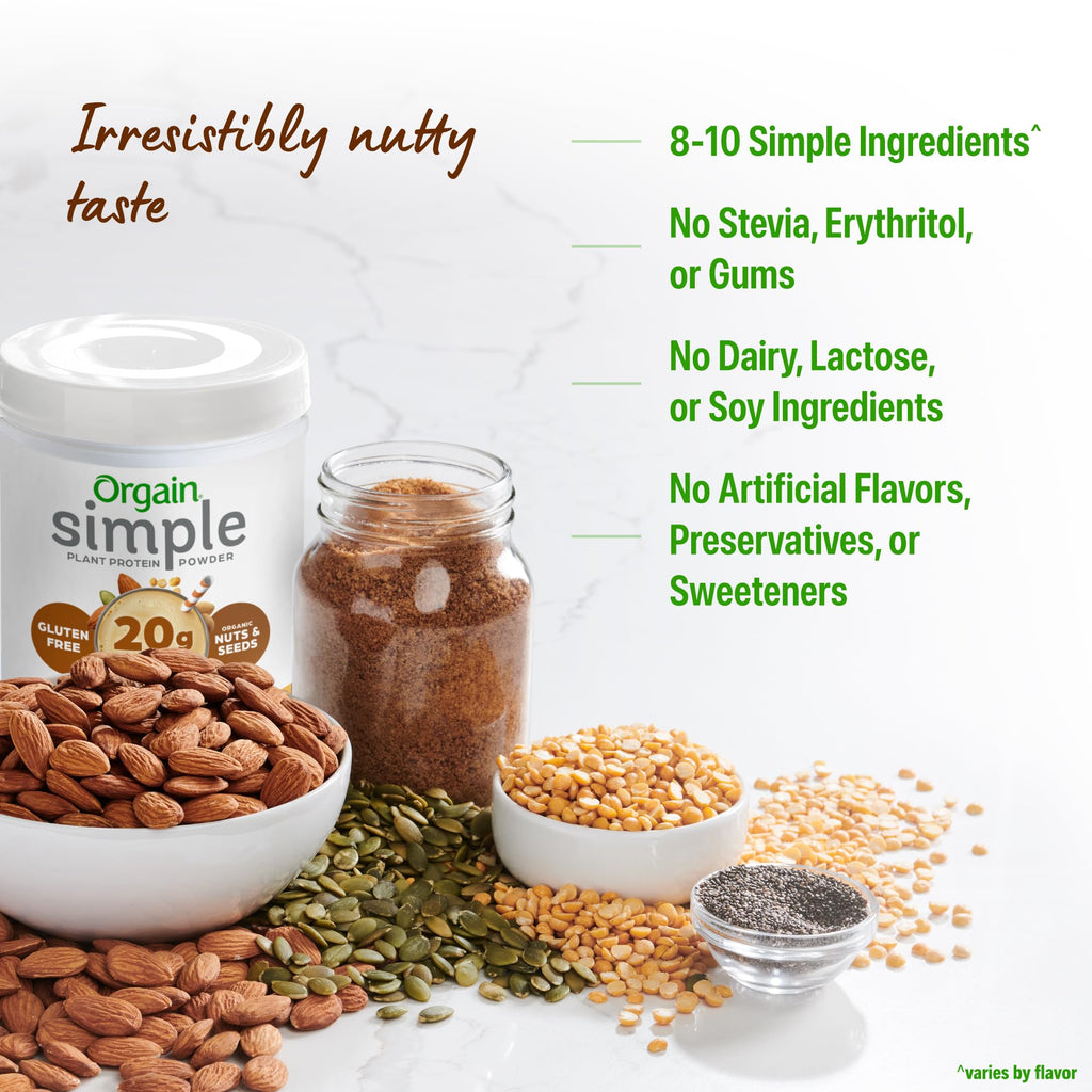 Orgain Organic Simple Vegan Protein Powder, Peanut Butter - 20g Plant Based Protein, With less Ingredients, No Artificial Sweeteners, Gluten Free, No Dairy or Lactose, 1.25 lb (Packaging May Vary) - FENGGESTORE20