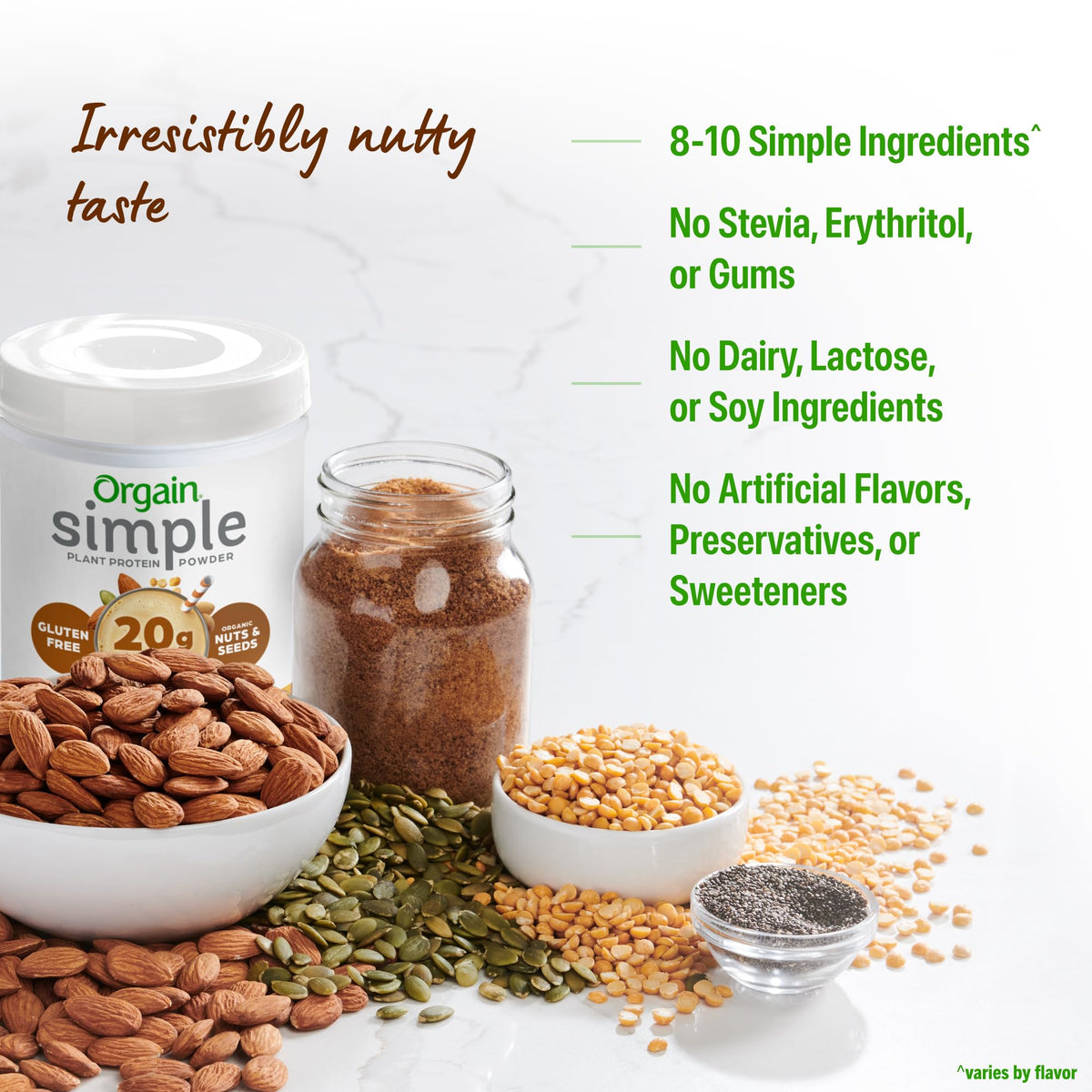 Orgain Organic Simple Vegan Protein Powder, Peanut Butter - 20g Plant Based Protein, With less Ingredients, No Artificial Sweeteners, Gluten Free, No Dairy or Lactose, 1.25 lb (Packaging May Vary) - FENGGESTORE20