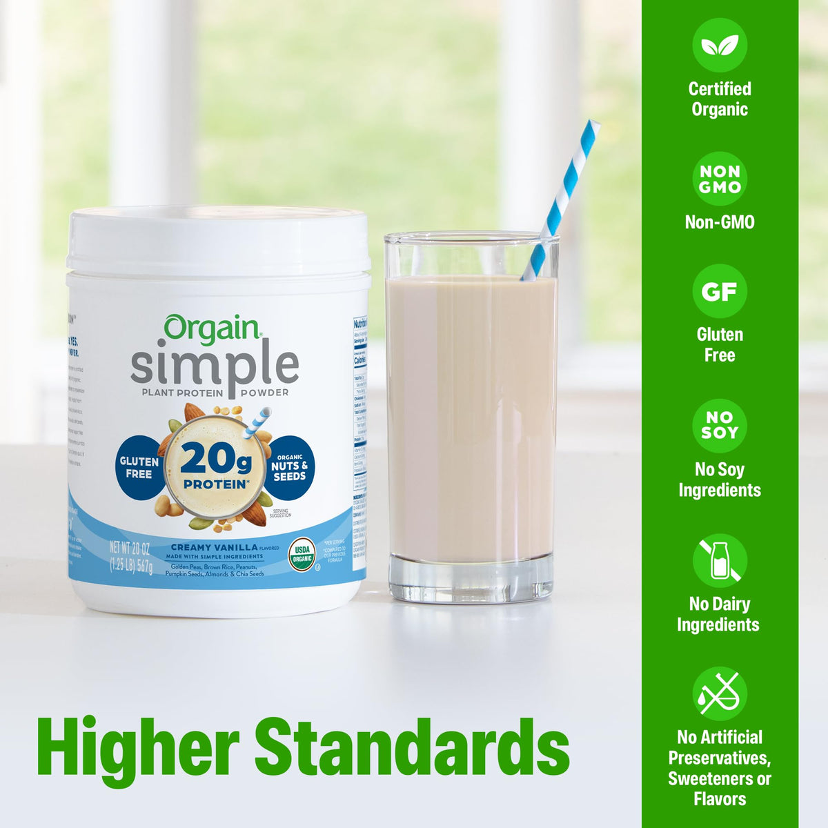 Orgain Organic Simple Vegan Protein Powder, Vanilla - 20g Plant Based Protein, Made with less Ingredients, No Artificial Sweeteners, Gluten Free, No Dairy or Lactose, 1.25 lb (Packaging May Vary) - FENGGESTORE20
