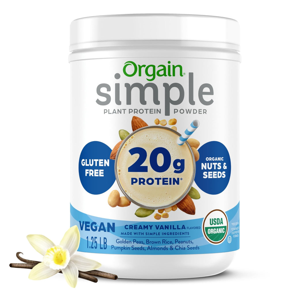 Orgain Organic Simple Vegan Protein Powder, Vanilla - 20g Plant Based Protein, Made with less Ingredients, No Artificial Sweeteners, Gluten Free, No Dairy or Lactose, 1.25 lb (Packaging May Vary) - FENGGESTORE20