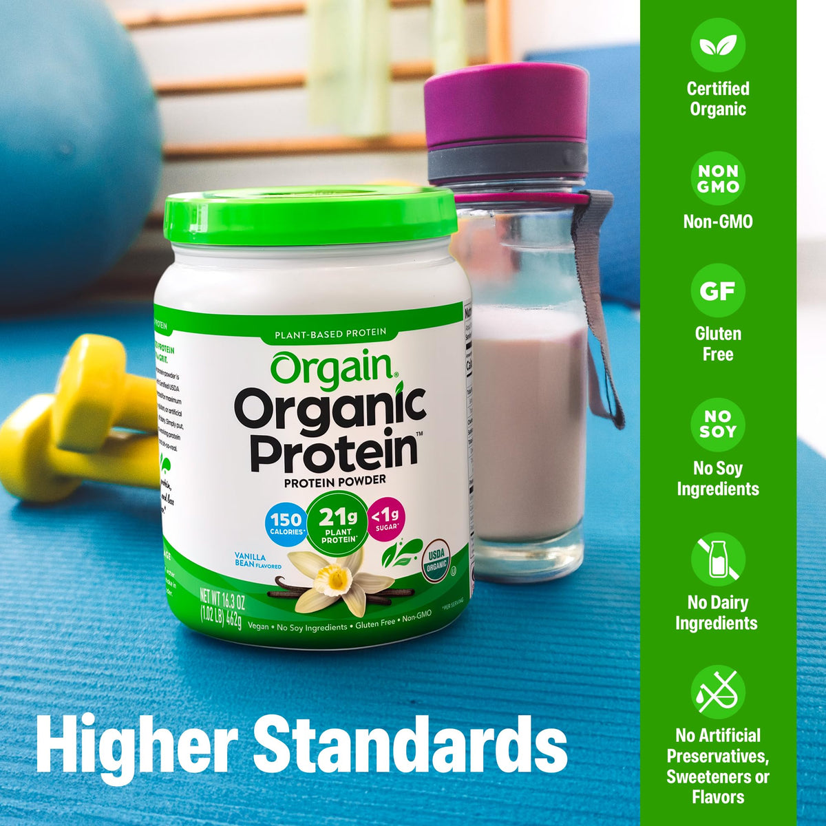 Orgain Organic Vegan Protein Powder, Vanilla Bean - 21g Plant Based Protein, 4g Prebiotic Fiber, No Lactose Ingredients, No Added Sugar, Non-GMO, For Shakes & Smoothies - FENGGESTORE20