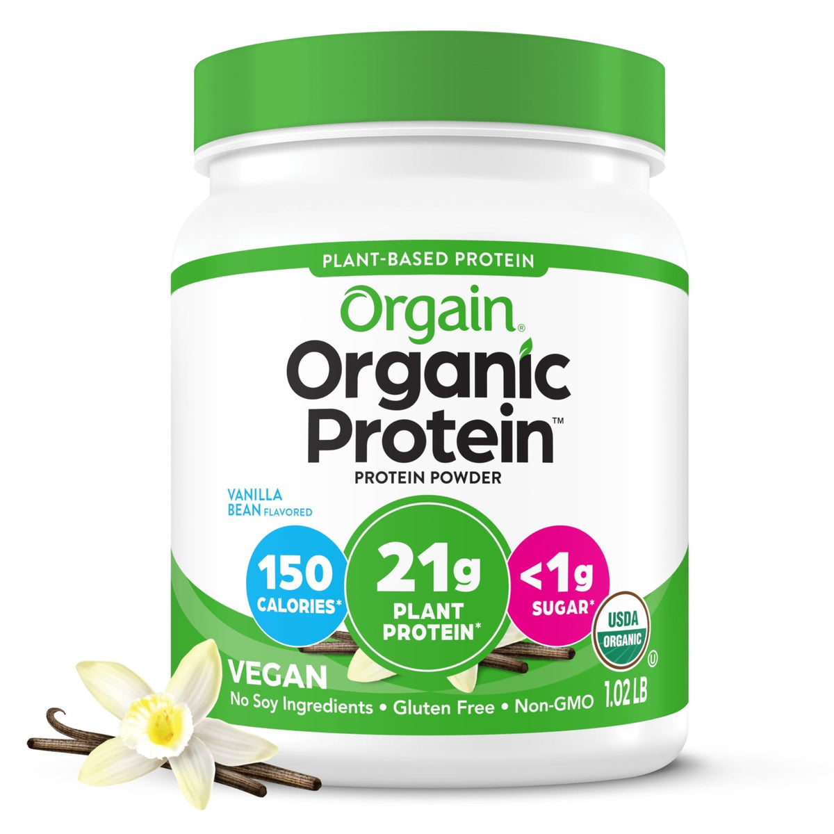 Orgain Organic Vegan Protein Powder, Vanilla Bean - 21g Plant Based Protein, 4g Prebiotic Fiber, No Lactose Ingredients, No Added Sugar, Non-GMO, For Shakes & Smoothies - FENGGESTORE20