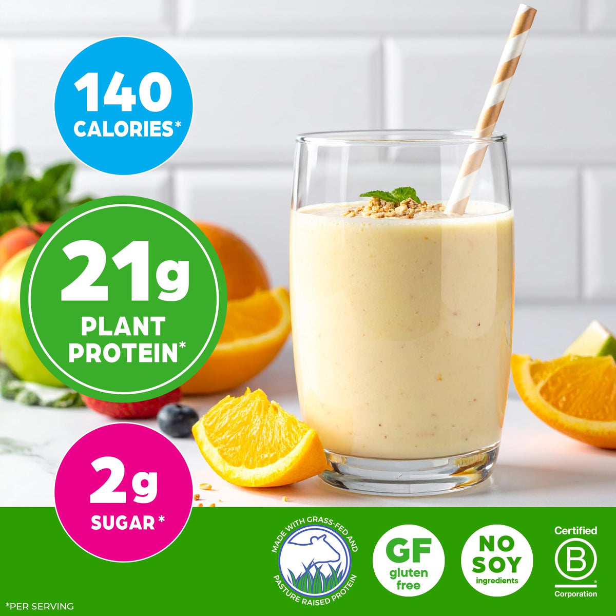 Orgain Whey Protein Powder, Vanilla Bean, 21g Grass Fed Dairy Protein, 5g BCAAs, 3g Prebiotic Fiber, 2g Sugar, No Added Hormones, Gluten Free, Kosher, for Shakes & Smoothies, 1.82 lb - FENGGESTORE20