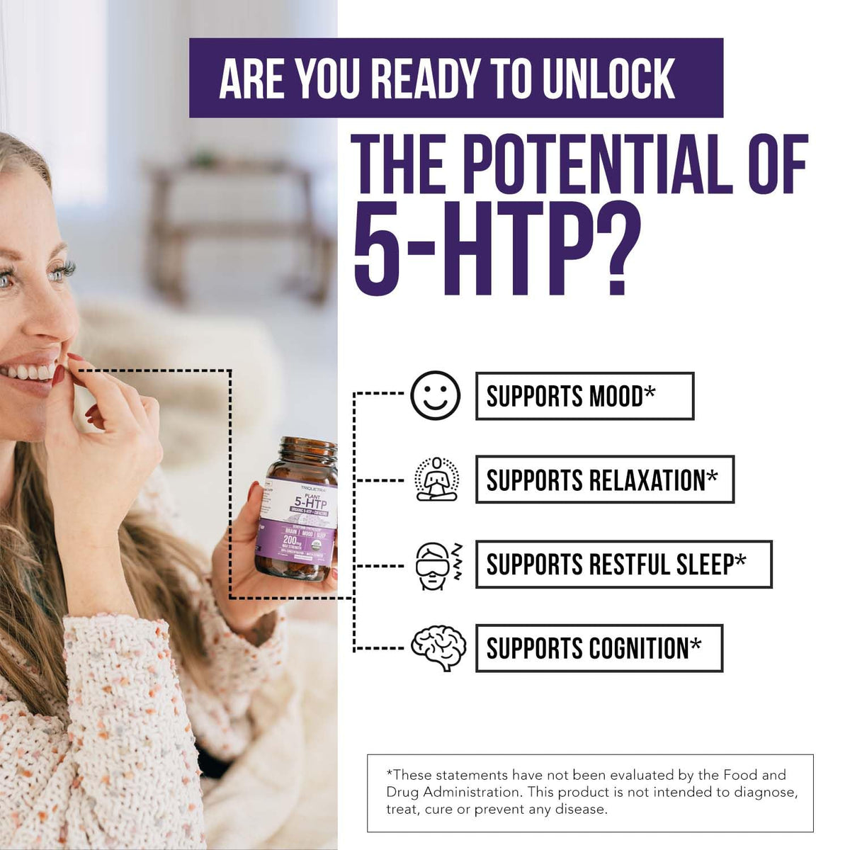 Organic 5-HTP - 200 mg | 99% 5HTP Concentration, Plus Cofactor Vitamin B6 & Lion’s Mane | Water Extracted from Organic Griffonia Seeds | Supports Mood - FENGGESTORE20