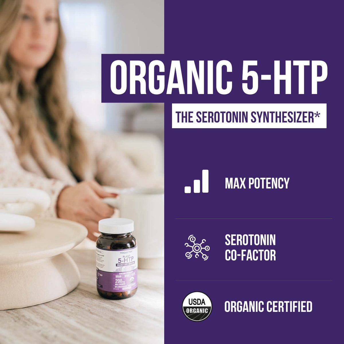 Organic 5-HTP - 200 mg | 99% 5HTP Concentration, Plus Cofactor Vitamin B6 & Lion’s Mane | Water Extracted from Organic Griffonia Seeds | Supports Mood - FENGGESTORE20