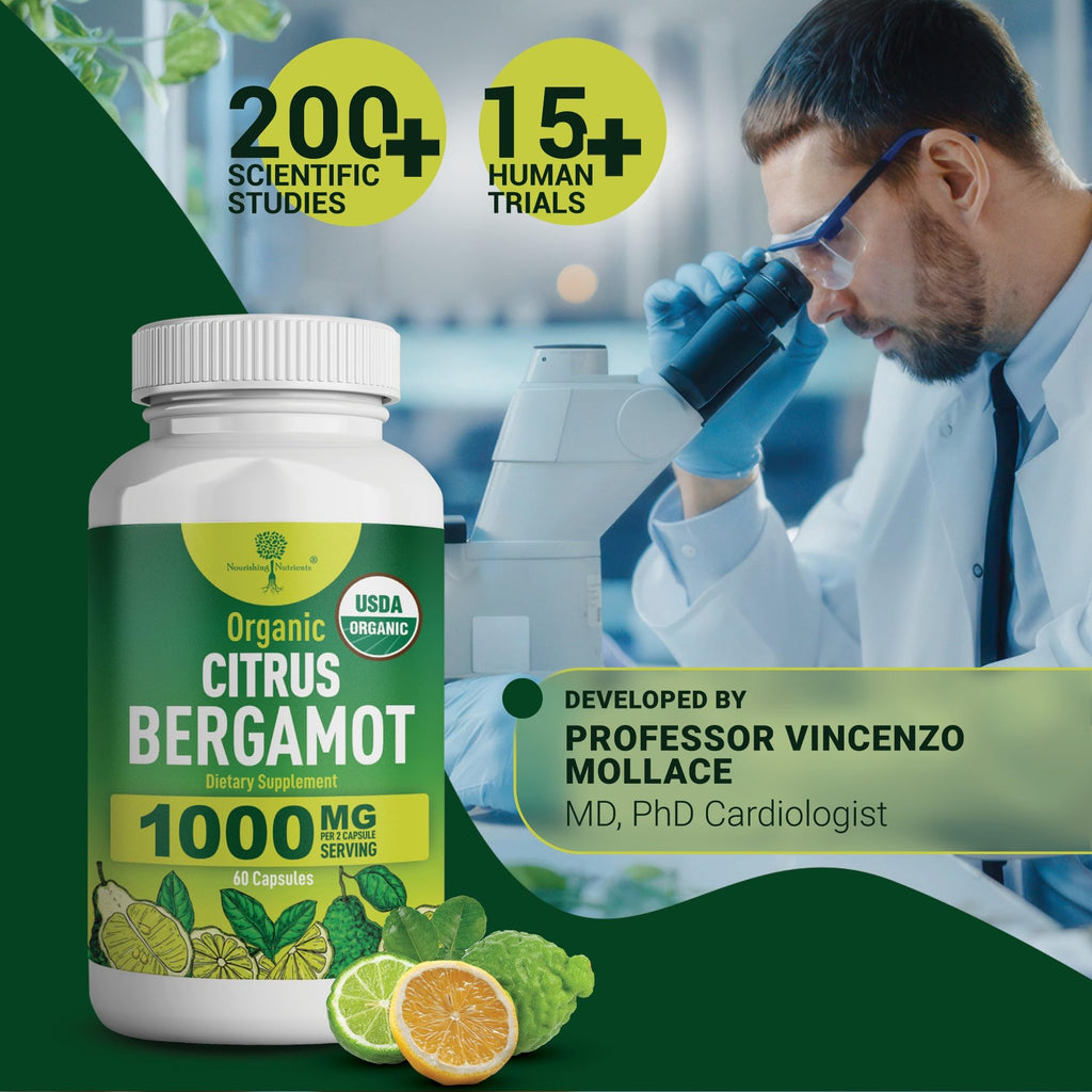 Organic Citrus Bergamot Supplement - Only USDA, Cardiologist Formulated with 200+ Scientific Studies -1000mg - Patented Extract, Heart, Cholesterol, - FENGGESTORE20
