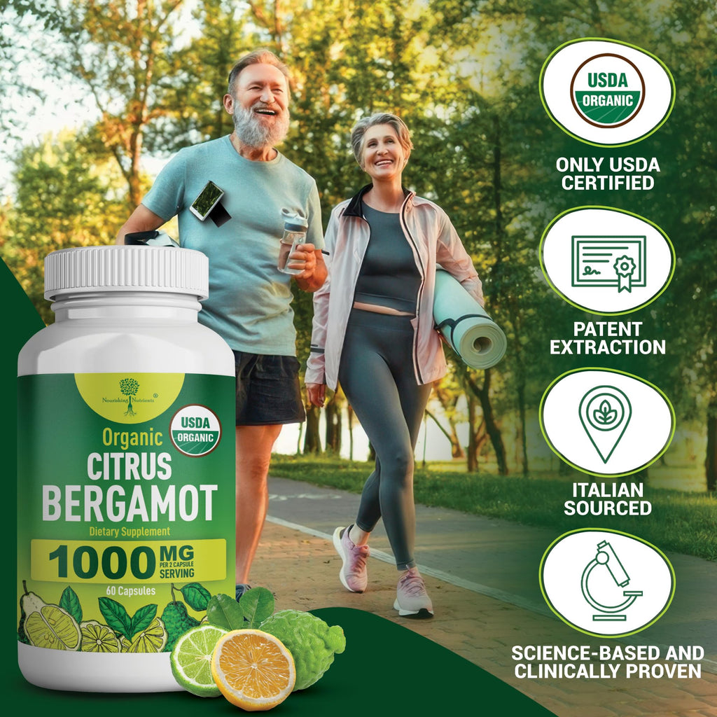 Organic Citrus Bergamot Supplement - Only USDA, Cardiologist Formulated with 200+ Scientific Studies -1000mg - Patented Extract, Heart, Cholesterol, - FENGGESTORE20