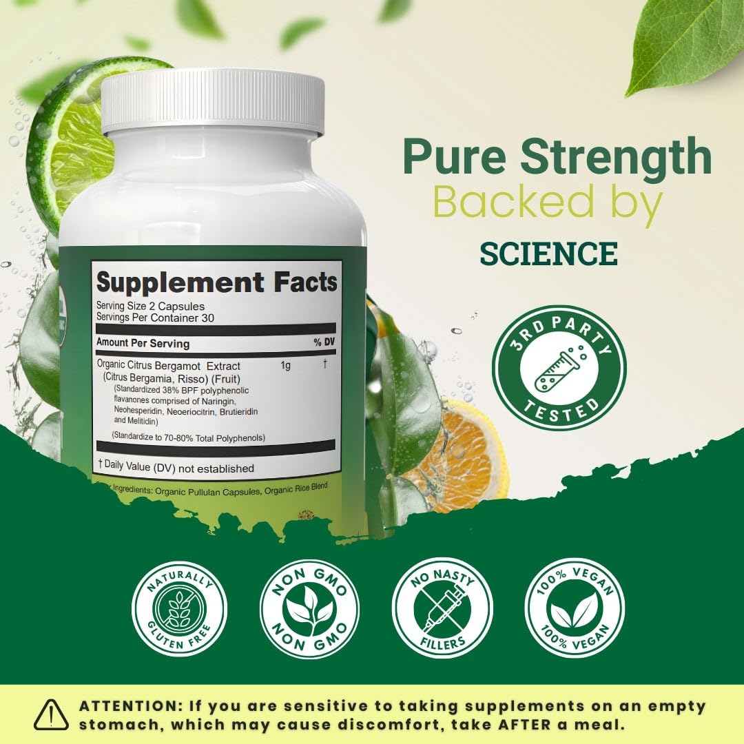 Organic Citrus Bergamot Supplement - Only USDA, Cardiologist Formulated with 200+ Scientific Studies -1000mg - Patented Extract, Heart, Cholesterol, - FENGGESTORE20