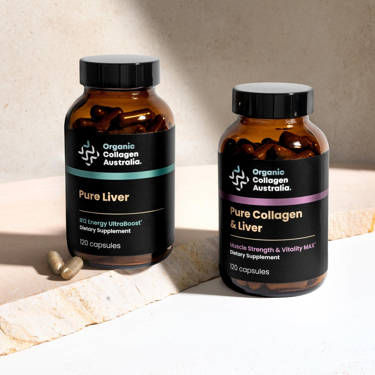 Organic Collagen Australia Pure Collagen & Liver Capsules – Muscle Strength & Vitality with Hydrolyzed Collagen, Grass-Fed Liver, and Vitamin B12 – 120 Capsules - FENGGESTORE20