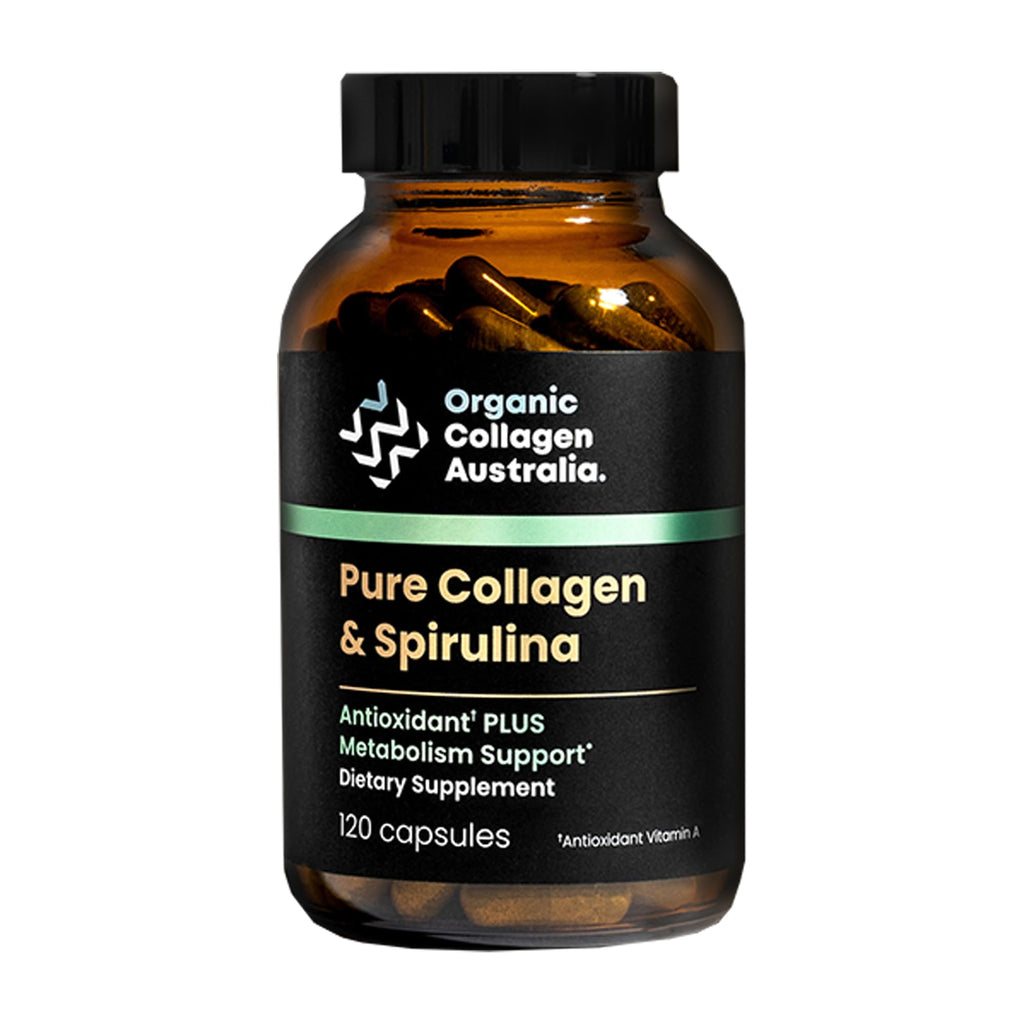 Organic Collagen Australia Pure Collagen & Spirulina Capsules – Antioxidant-Rich Supplement for Skin Elasticity, Joint Health, Metabolism Support & Energy (120 Capsules) - FENGGESTORE20