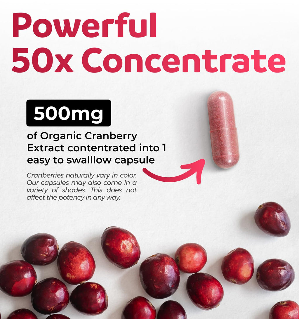 Organic Cranberry Pills - Vegan Supplement for Urinary Tract Health & Kidney Cleanse - Cranberry Pills for Women 500mg 50:1 Cranberry Concentrate Per Serving - FENGGESTORE20