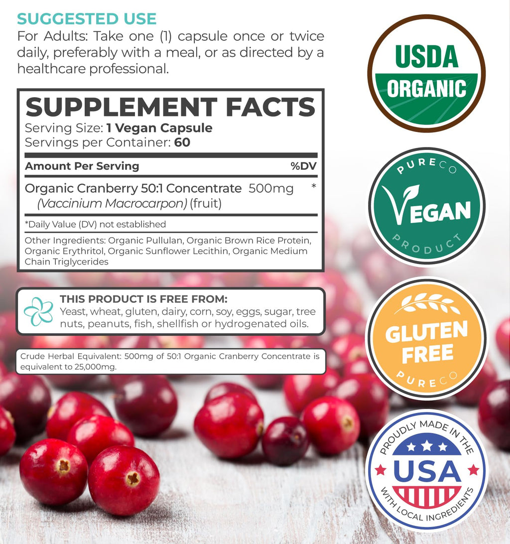 Organic Cranberry Pills - Vegan Supplement for Urinary Tract Health & Kidney Cleanse - Cranberry Pills for Women 500mg 50:1 Cranberry Concentrate Per Serving - FENGGESTORE20