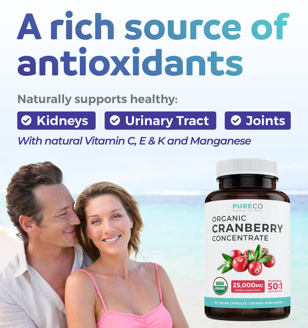 Organic Cranberry Pills - Vegan Supplement for Urinary Tract Health & Kidney Cleanse - Cranberry Pills for Women 500mg 50:1 Cranberry Concentrate Per Serving - FENGGESTORE20