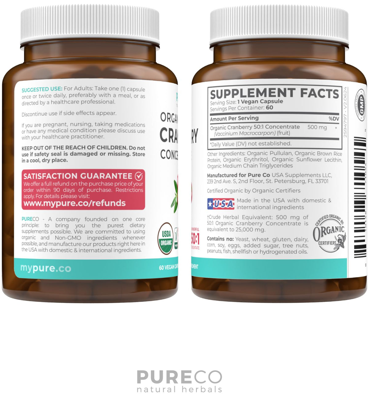 Organic Cranberry Pills - Vegan Supplement for Urinary Tract Health & Kidney Cleanse - Cranberry Pills for Women 500mg 50:1 Cranberry Concentrate Per Serving - FENGGESTORE20