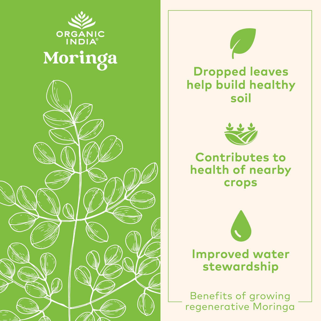 ORGANIC INDIA Moringa Herbal Supplement - Green Superfood, Nutrient Dense, Pure Plant Protein, Vitamin A, E, K, Iron, Calcium, Fiber, Vegan - FENGGESTORE20