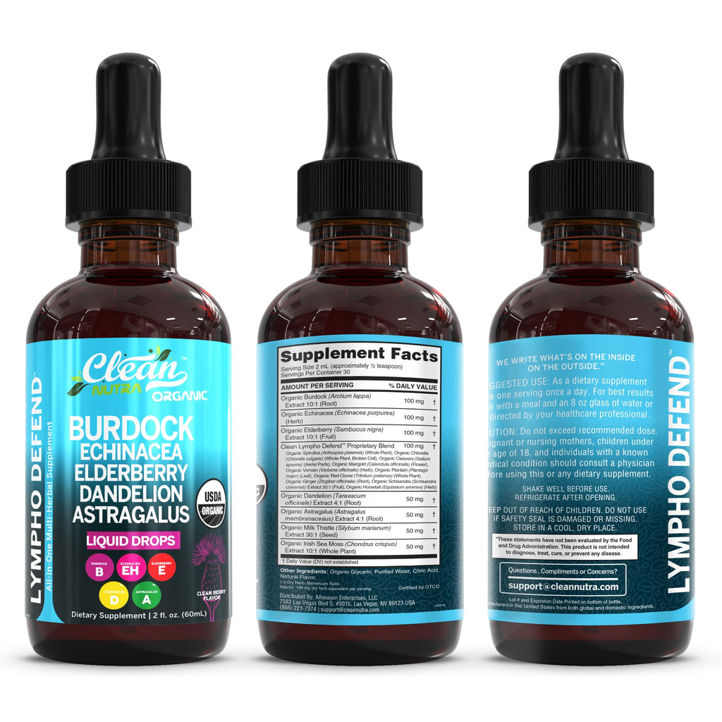 Organic Lymphatic Drainage Supplement | Lymphatic Support Drops | Burdock Root Echinacea Elderberry Dandelion Astragalus Milk Thistle Sea Moss Red Clover Cleanse Marigold Drop By Clean Nutra - FENGGESTORE20