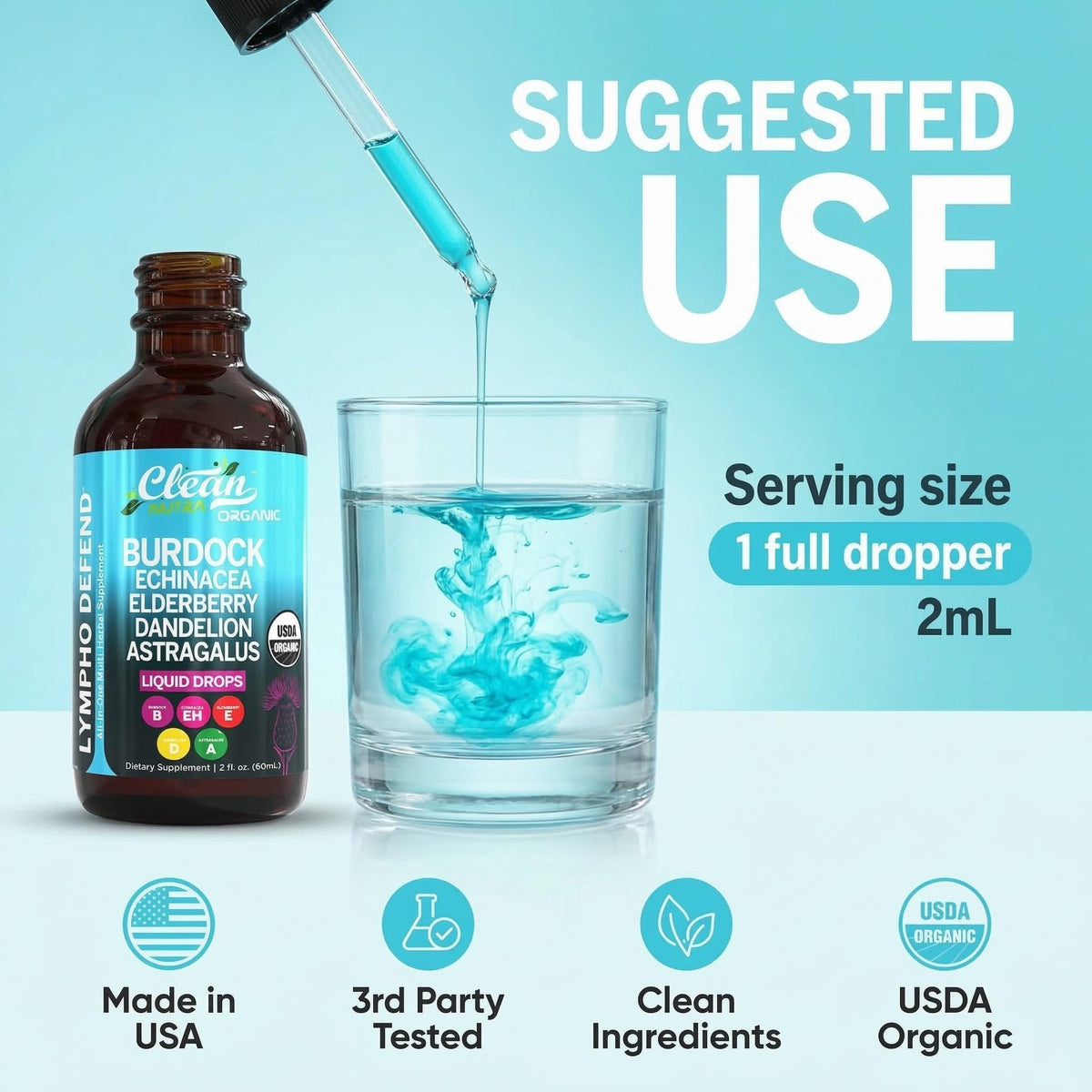 Organic Lymphatic Drainage Supplement | Lymphatic Support Drops | Burdock Root Echinacea Elderberry Dandelion Astragalus Milk Thistle Sea Moss Red Clover Cleanse Marigold Drop By Clean Nutra - FENGGESTORE20
