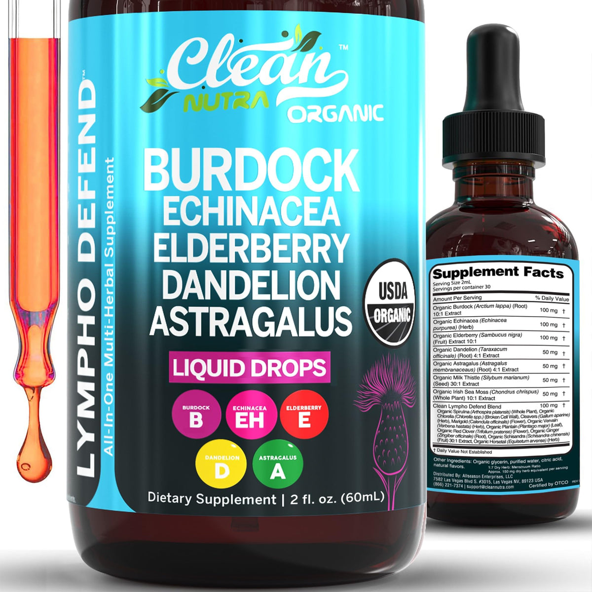 Organic Lymphatic Drainage Supplement | Lymphatic Support Drops | Burdock Root Echinacea Elderberry Dandelion Astragalus Milk Thistle Sea Moss Red Clover Cleanse Marigold Drop By Clean Nutra - FENGGESTORE20