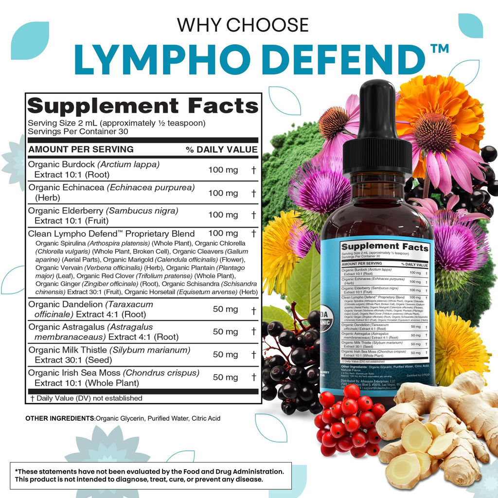 Organic Lymphatic Drainage Supplement | Lymphatic Support Drops | Burdock Root Echinacea Elderberry Dandelion Astragalus Milk Thistle Sea Moss Red Clover Cleanse Marigold Drop By Clean Nutra - FENGGESTORE20