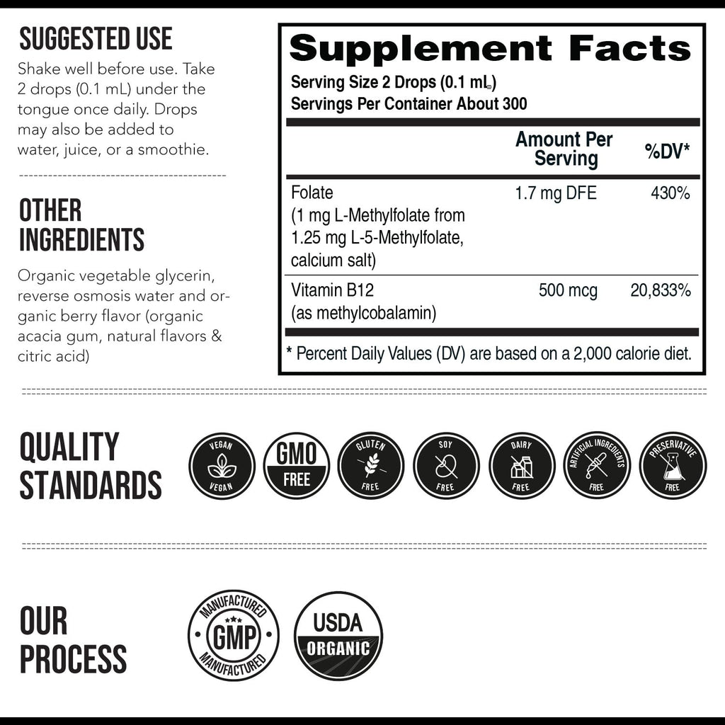 Organic Methyl Folate 1000 mcg + Methyl B12 Cofactor (300 Servings) – Metabolically Active 5-MTHF Form, Organic Berry Flavor - FENGGESTORE20
