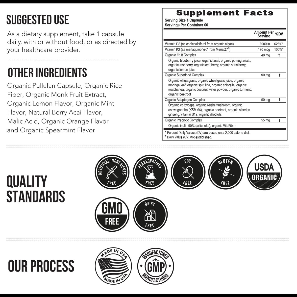 Organic Plant D3 + K2 | 5000 iu D3 + 120 mcg K2 as All-Trans MK7 from MenaQ7® - 100% Whole Food, Raw & Vegan | Enhanced Digestion with Prebiotic - FENGGESTORE20