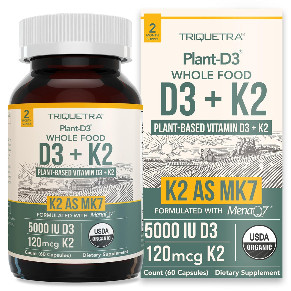 Organic Plant D3 + K2 | 5000 iu D3 + 120 mcg K2 as All-Trans MK7 from MenaQ7® - 100% Whole Food, Raw & Vegan | Enhanced Digestion with Prebiotic - FENGGESTORE20