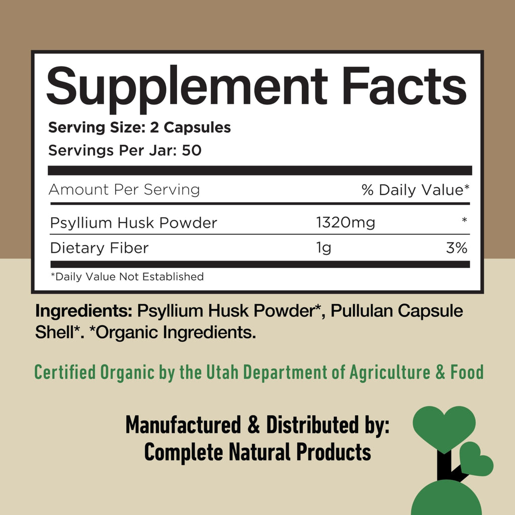 Organic Psyllium Husk Capsules 660mg - Fiber Caps Supplement, Psyllium Capsules for Digestive Regularity, Colon Cleanse Support, Unflavored Whole - FENGGESTORE20