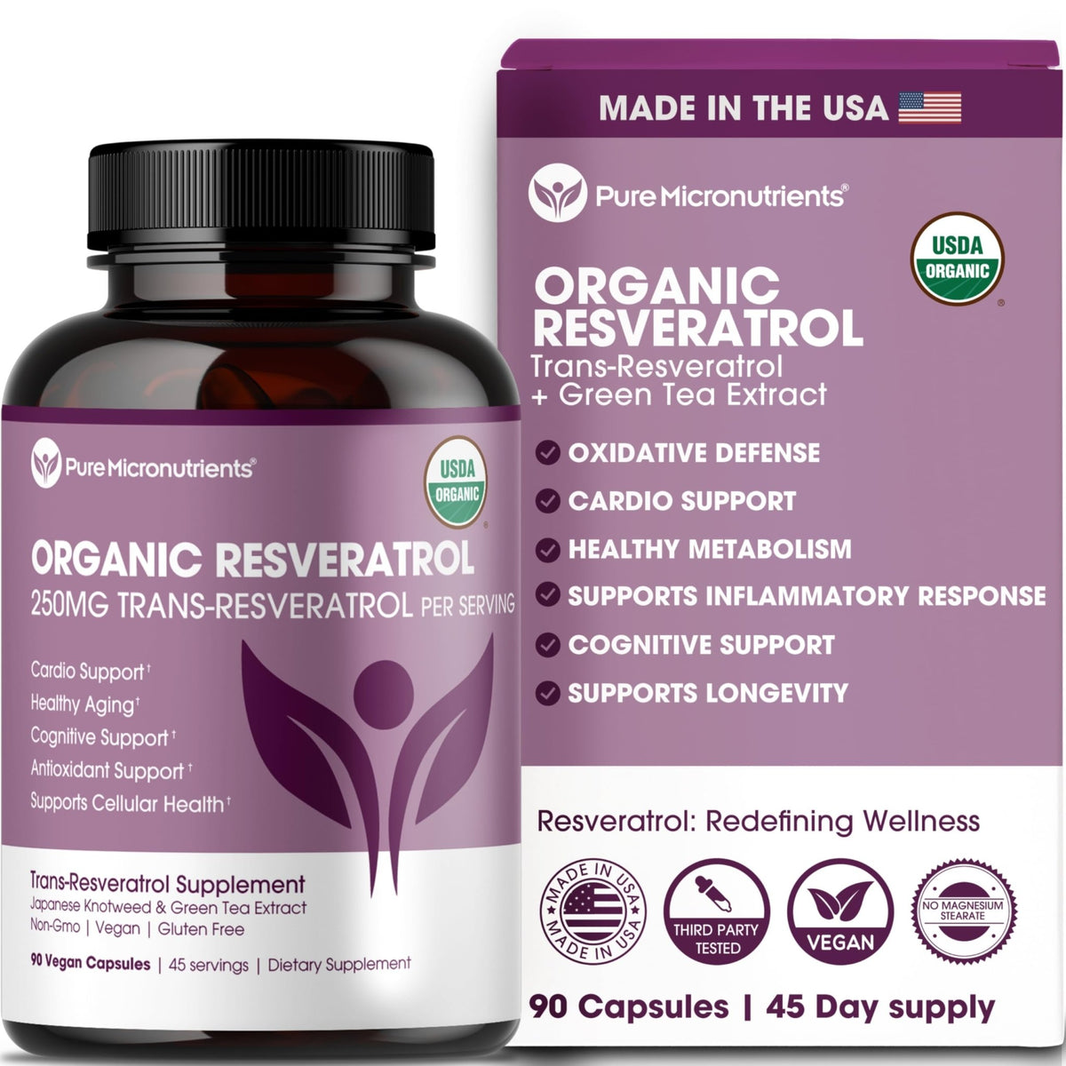 Organic Resveratrol Supplement – Trans-Resveratrol Capsules with Green Tea – Highly Purified & Bioavailable - FENGGESTORE20