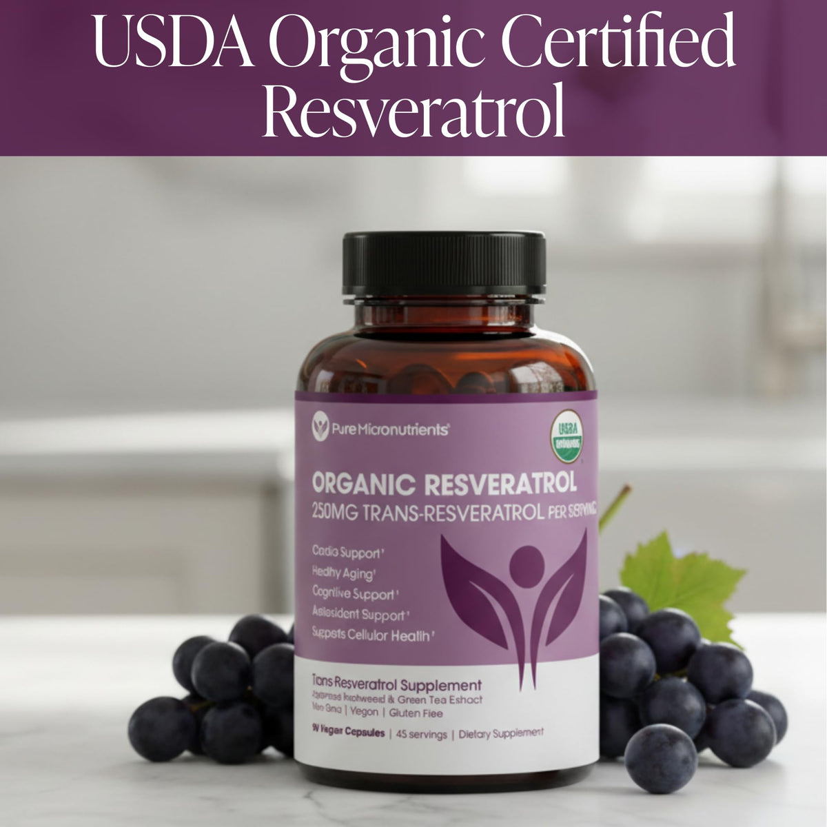 Organic Resveratrol Supplement – Trans-Resveratrol Capsules with Green Tea – Highly Purified & Bioavailable - FENGGESTORE20