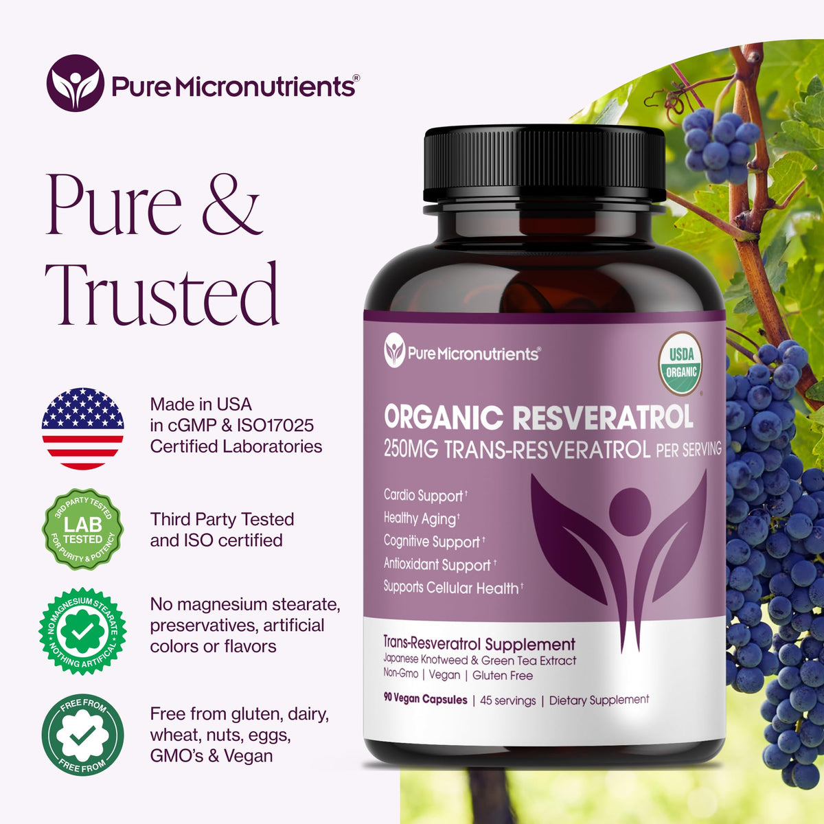 Organic Resveratrol Supplement – Trans-Resveratrol Capsules with Green Tea – Highly Purified & Bioavailable - FENGGESTORE20