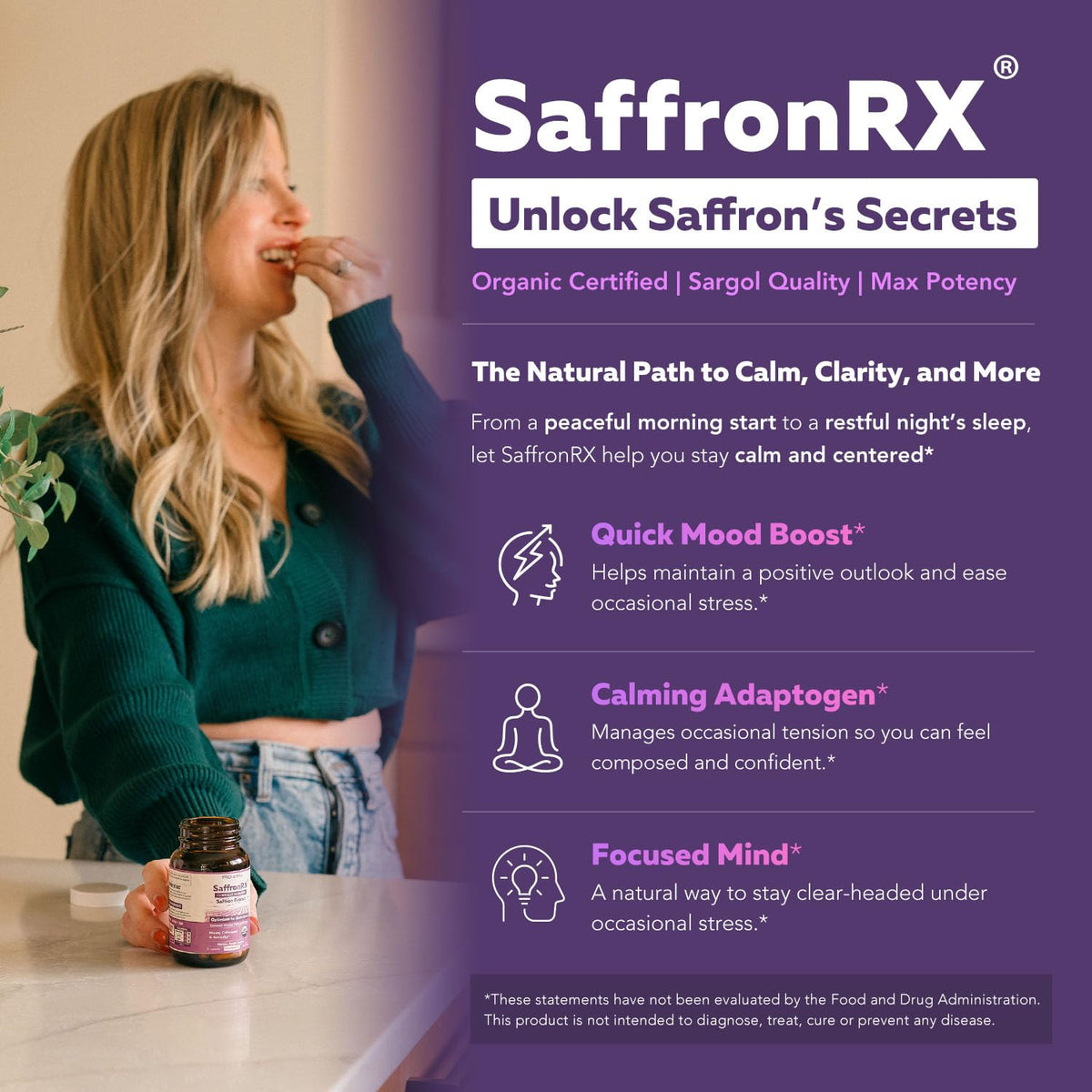 Organic Saffron Extract: Optimized Extract with Safromotivines, Safranal, and Crocins – Clinically Studied | Premium Persian Sargol Quality | Supports Mood, - FENGGESTORE20