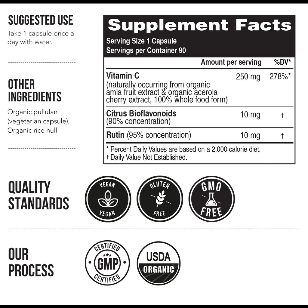 Organic Vitamin C | Whole Food Vitamin C from Fruit Plus Absorption Enhancing Cofactors - Vegan, Enhanced Bioavailability - Immune Support - FENGGESTORE20