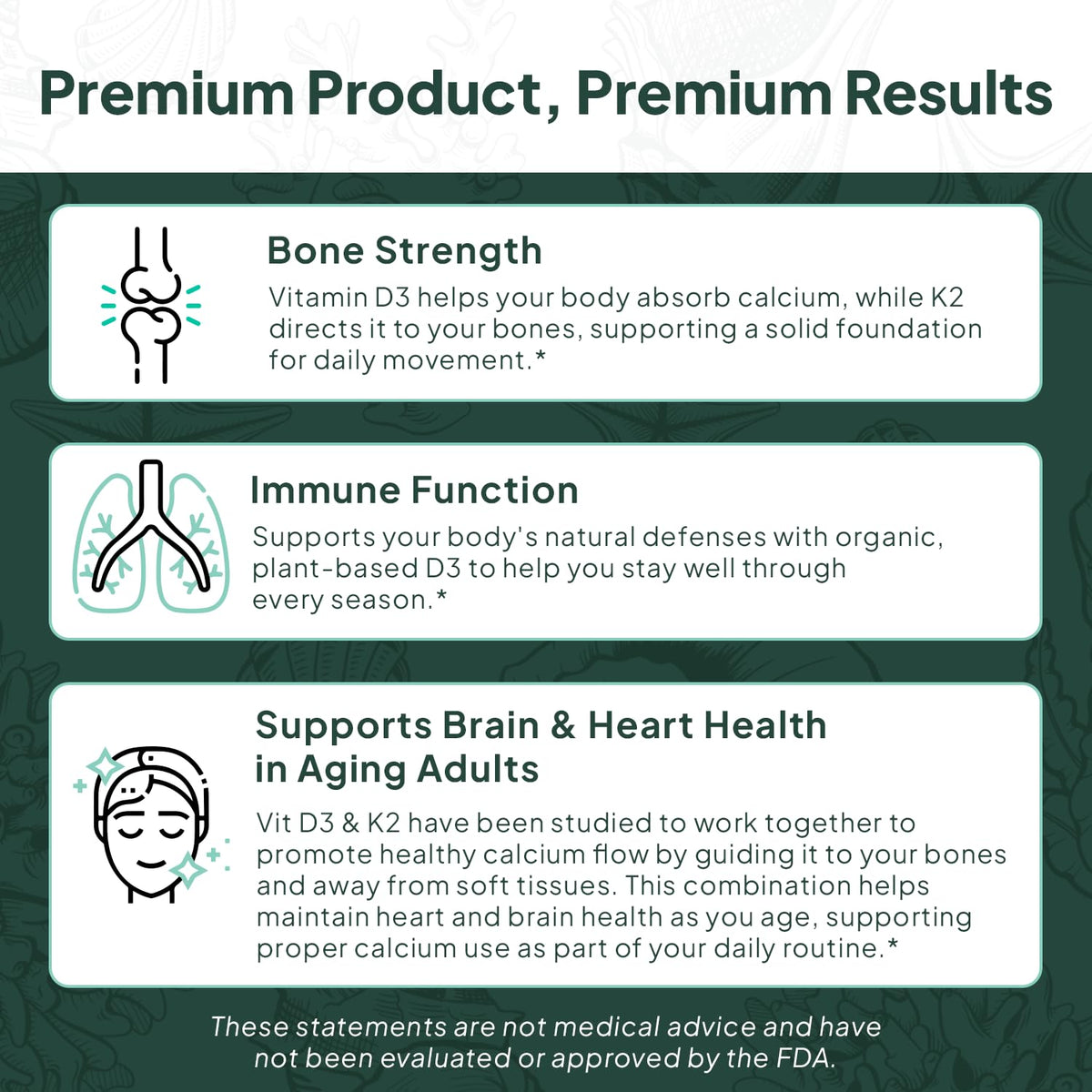 Organics Ocean Better D3 + K2-100% Organic VIT D3 and K2 Supplements with Maximum Bioavailability - Supports Bone Density, Calcium Balance - FENGGESTORE20