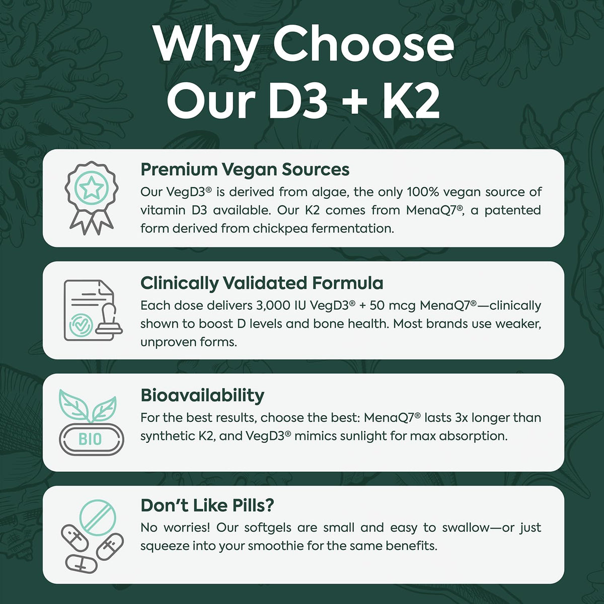 Organics Ocean Better D3 + K2-100% Organic VIT D3 and K2 Supplements with Maximum Bioavailability - Supports Bone Density, Calcium Balance - FENGGESTORE20