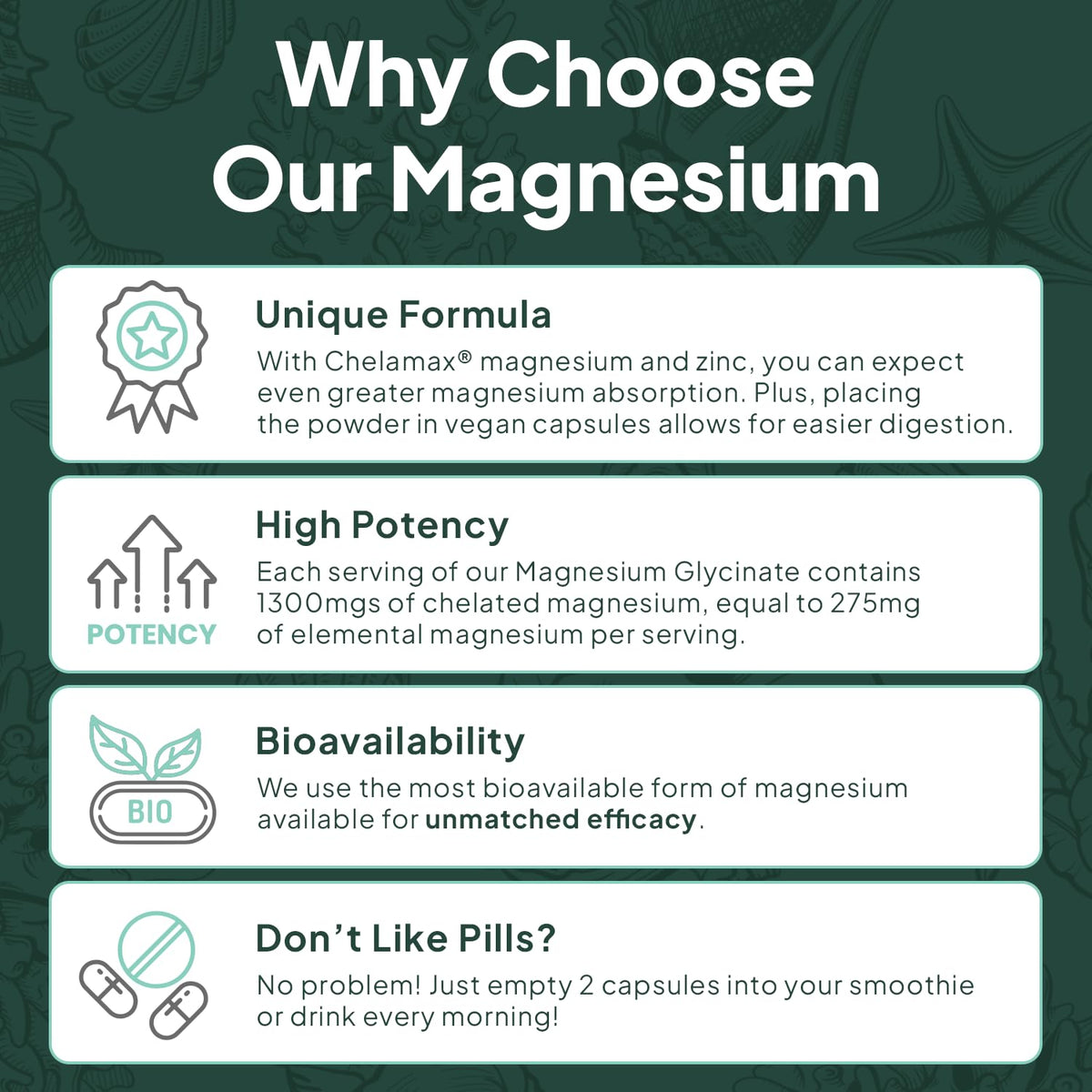 Organics Ocean Pure Magnesium Glycinate with Zinc - Maximum Strength Chelated Magnesium Supplement for Women and Men - FENGGESTORE20