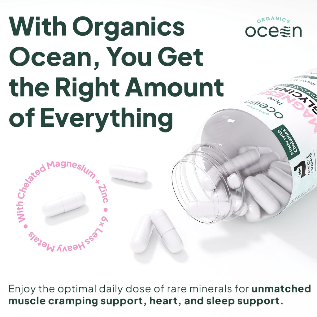 Organics Ocean Pure Magnesium Glycinate with Zinc - Maximum Strength Chelated Magnesium Supplement for Women and Men - FENGGESTORE20
