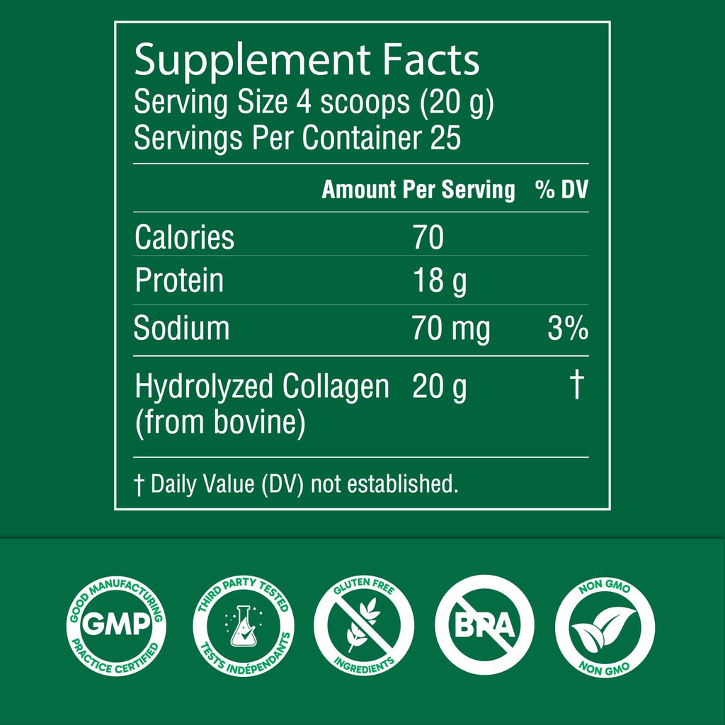 Organika Collagen Powder - for Healthy Hair, Skin, Nails, and Joints. Hydrolyzed Protein Peptides for Better Absorption- Grass-Fed, Non-GMO- Unflavoured- 2.2lbs - FENGGESTORE20