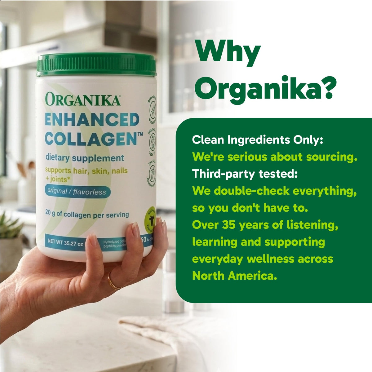 Organika Collagen Powder - for Healthy Hair, Skin, Nails, and Joints. Hydrolyzed Protein Peptides for Better Absorption- Grass-Fed, Non-GMO- Unflavoured- 2.2lbs - FENGGESTORE20