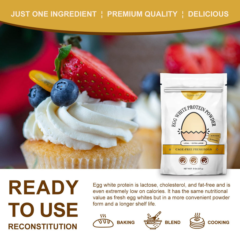 Orgnisulmte Egg White Protein Powder 8 Oz, Pasteurized Dried Egg Whites Protein, Gluten-Free, Non-GMO, Unflavored, Free Range High Whip for Baking, Desserts 227g - FENGGESTORE20