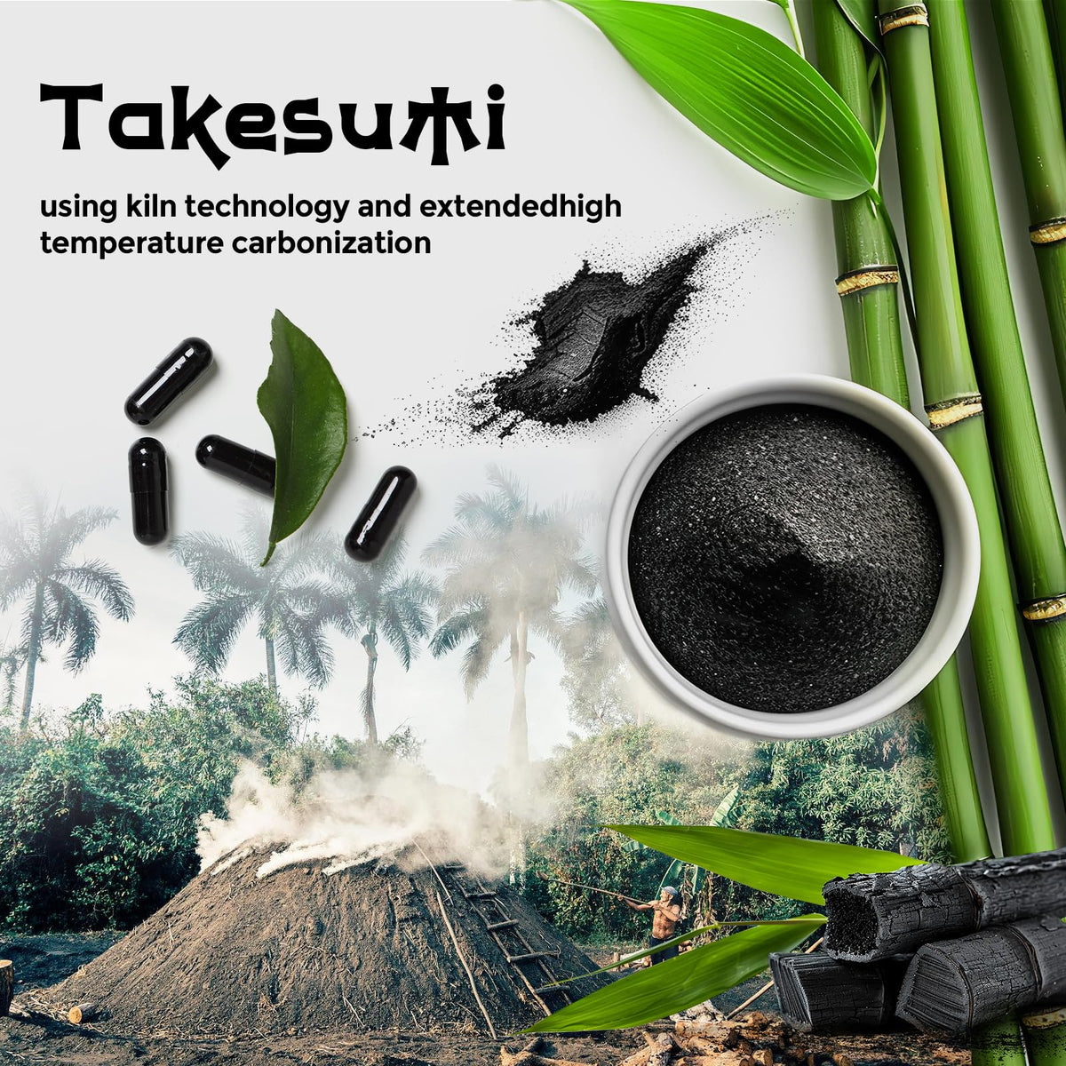 Orinthalixium Takesumi Activated Charcoal 2000mg – Activated Charcoal from Bamboo for Max Absorption, Detox & Gut, 120 Vegan Capsules - FENGGESTORE20